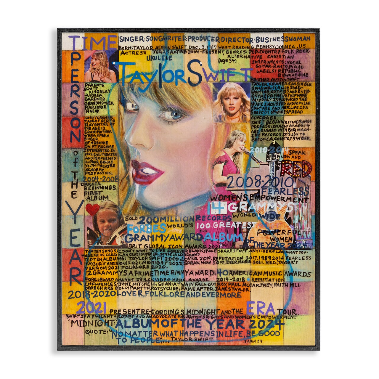 Stupell Industries Taylor Musician Collage Framed Giclee Wall Art Design by Sabin